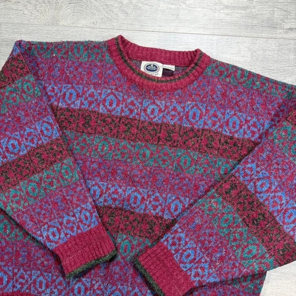Vintage 90s autumn striped cool design, pullover sweater size large